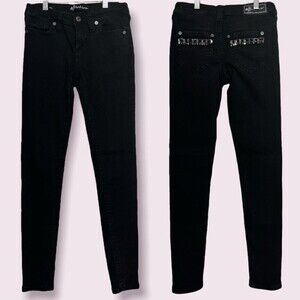 Affliction Raquel Low Rise Black Skinny Jeans Beaded Denim Womens Size 25